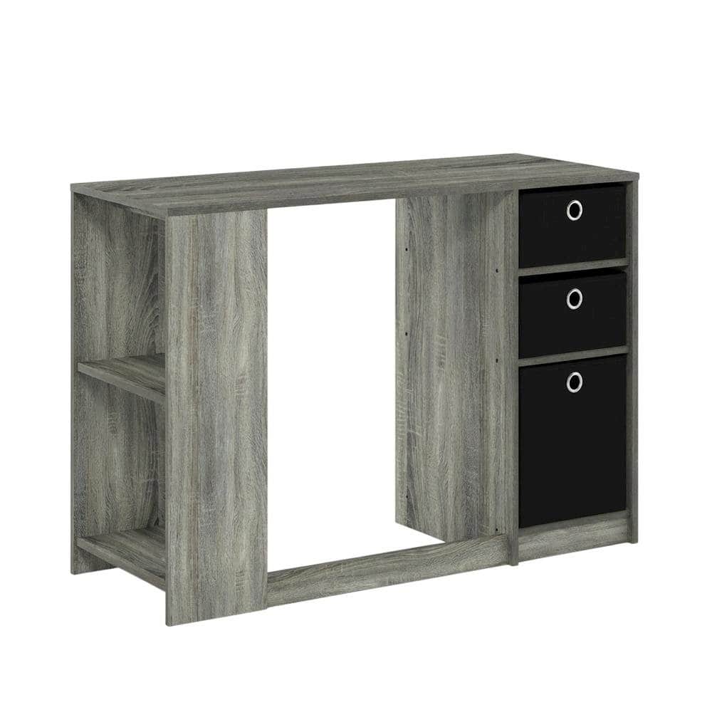 BisonOffice - Modern computer desk in French Oak Grey - spacious workspace, sturdy build - French Oak Grey/Black