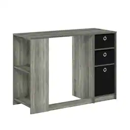 BisonOffice - Modern computer desk in French Oak Grey - spacious workspace, sturdy build - French Oak Grey/Black