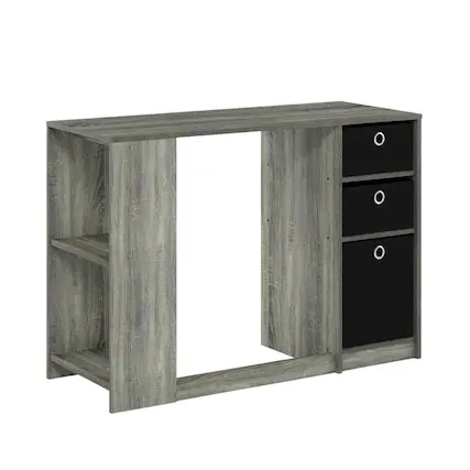 Front. BisonOffice - Modern computer desk in French Oak Grey - spacious workspace, sturdy build - French Oak Grey/Black.