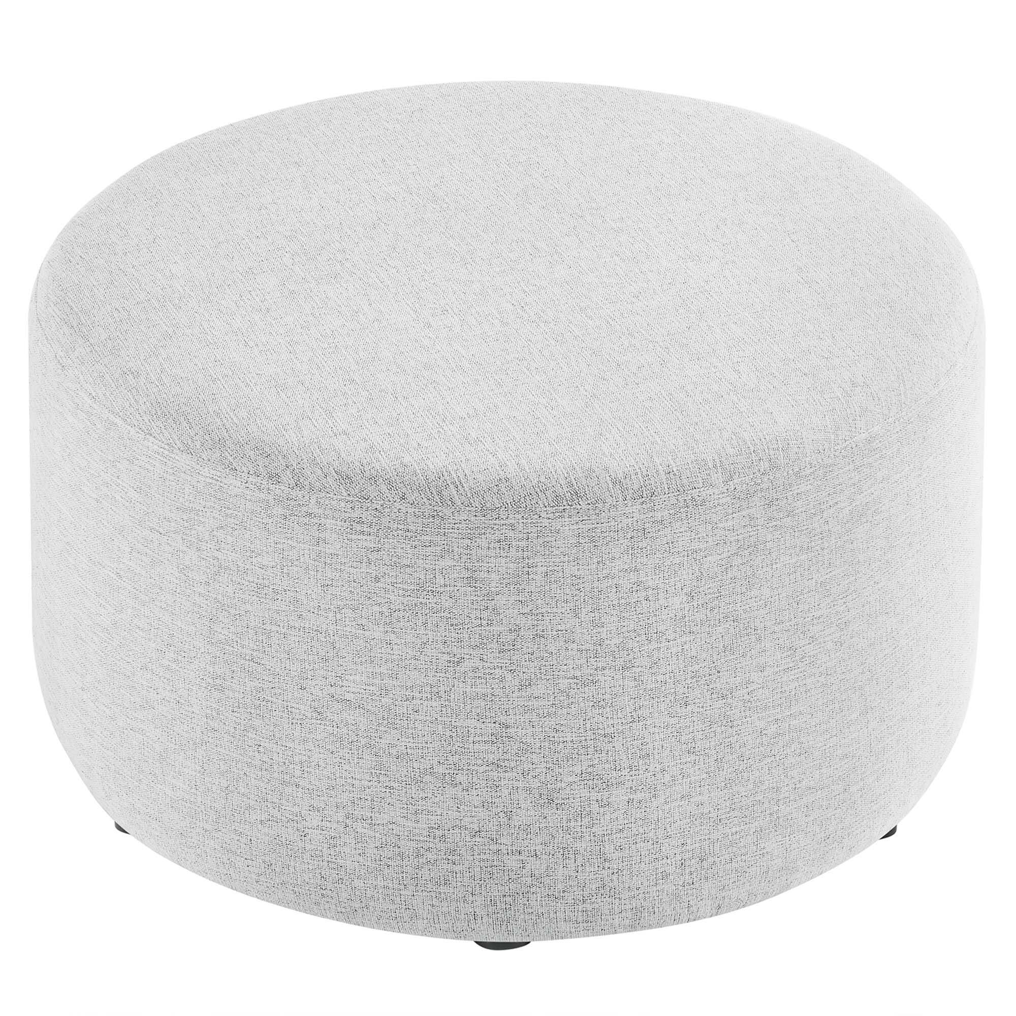 Alt View 2. Modway - Callum Large 29" Round Woven Heathered Fabric Upholstered Ottoman by Modway - Heathered Weave Light Gray.