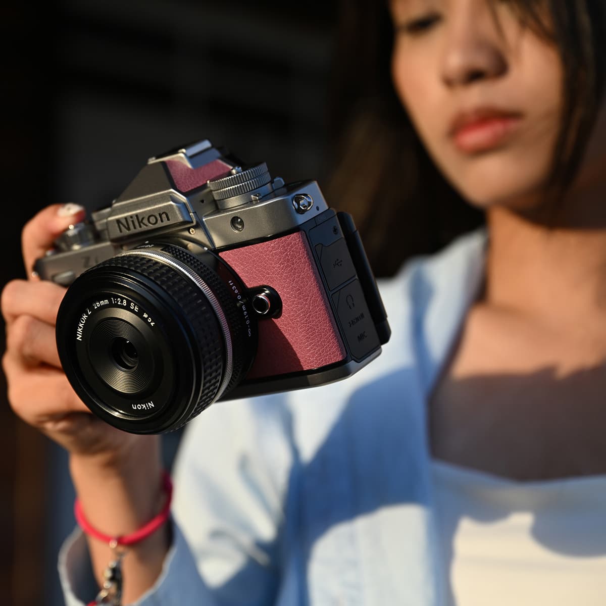 Nikon Z f Mirrorless Camera, Silver/Mauve Pink Silver and Mauve