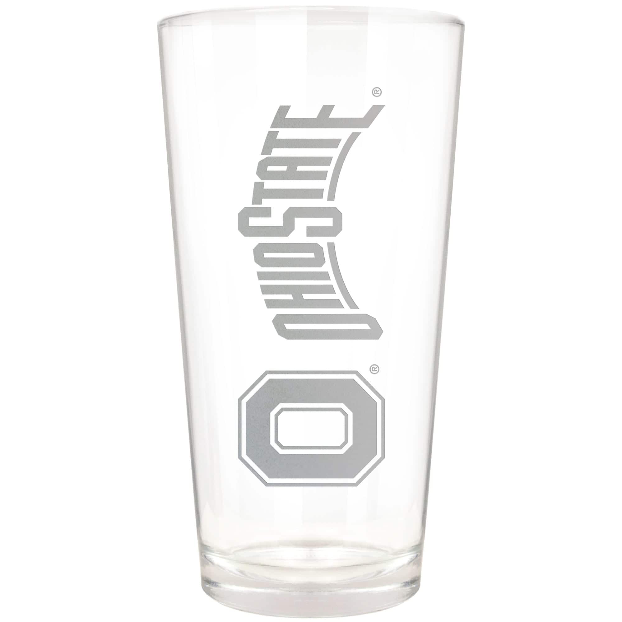 Front. Great American Products - Ohio State Buckeyes Etched 16oz. Vertical Rally Cry Pint Glass - Multicolor.