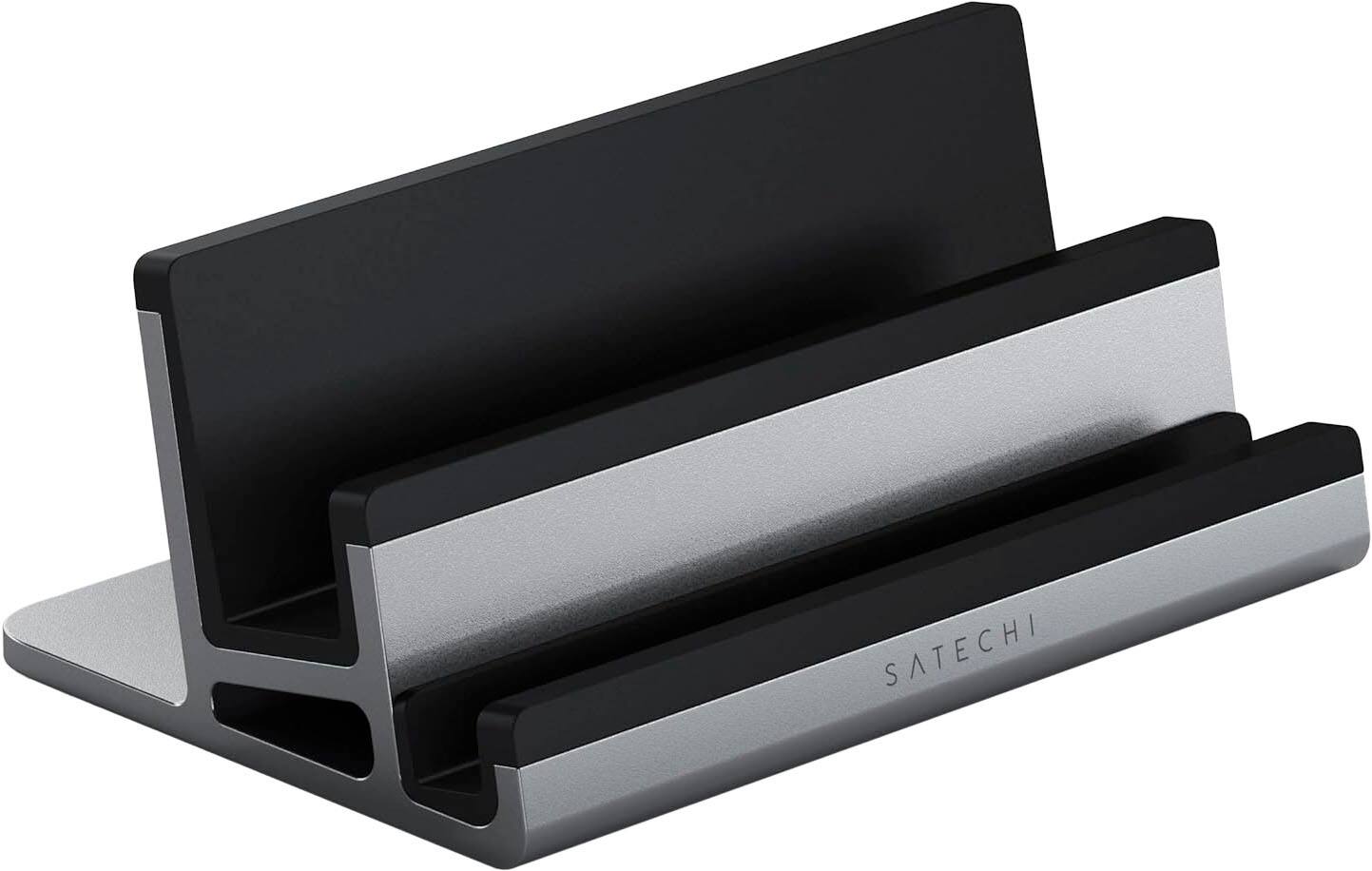 Front. Satechi - Dual Vertical Aluminum Laptop Stand– Universal Compatibility - MacBook, iPad, iPhone, PC, Chromebook, Tablet - Space Gray.