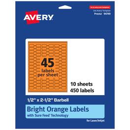 Avery - Printable Barbell Labels, Bright 0.5" x 2.5", 450ct - Orange