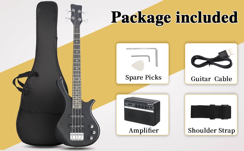 Package included

- Spare Picks
- Guitar Cable
- Amplifier
- Shoulder Strap