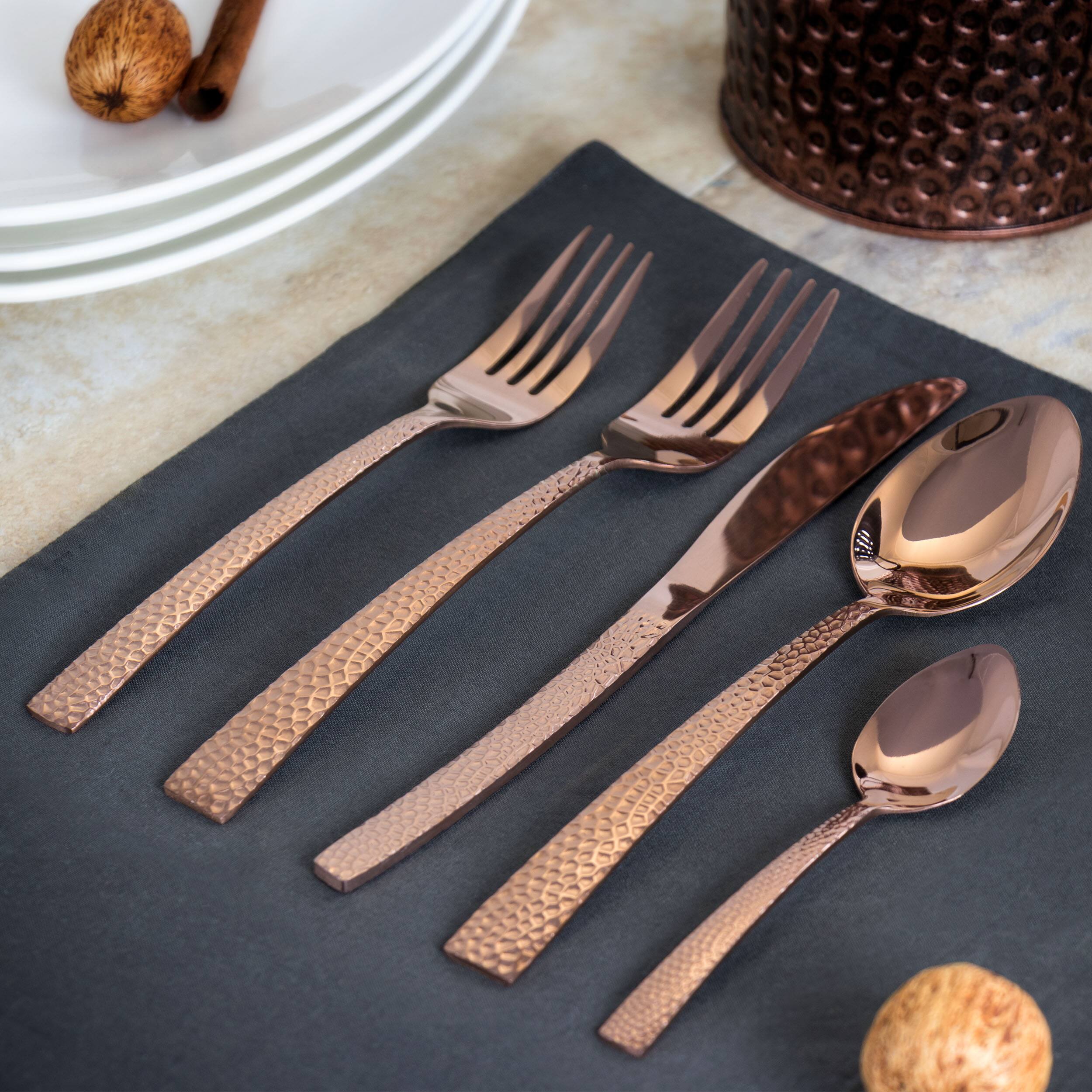 Alt View 4. MegaChef - MegaChef Baily 20 Piece Flatware Utensil Set, Stainless Steel Silverware Metal Service for 4 in Rose Gold - Rose Gold.