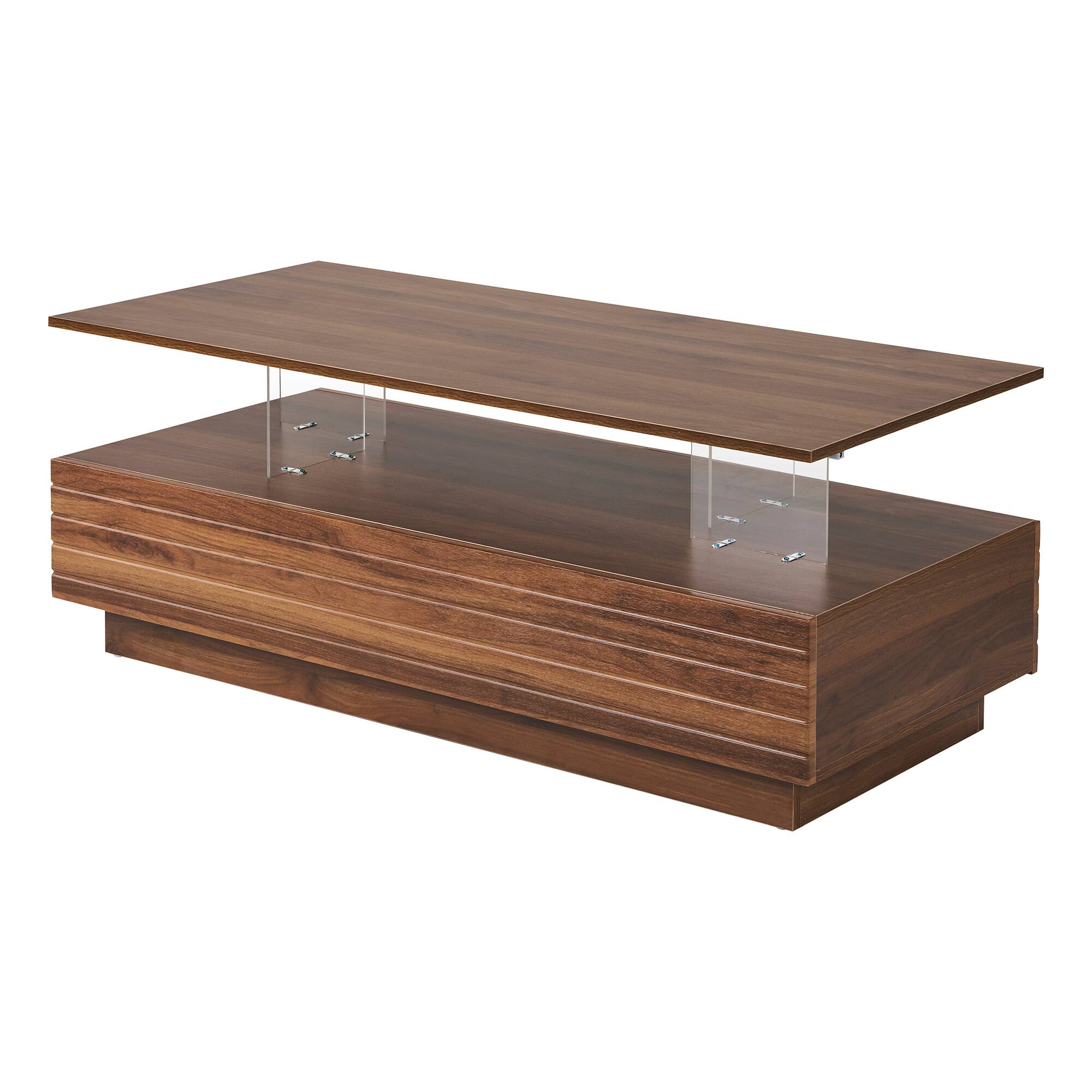 Alt View 10. Tiramisubest - Modern Walnut Rectangular LED Lights Coffee Table with 2 drawers in 47.2" - Walnut.