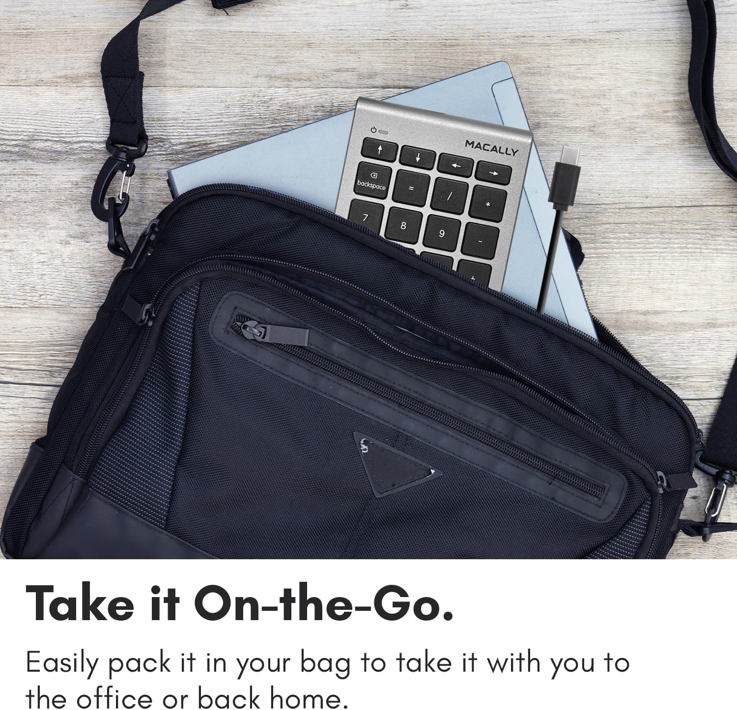 1 0 backspace 7 i - MACALLY - - / . 9 3 5 Take it On-the-Go. Easily pack it in your bag to take it with you to the office or back home.