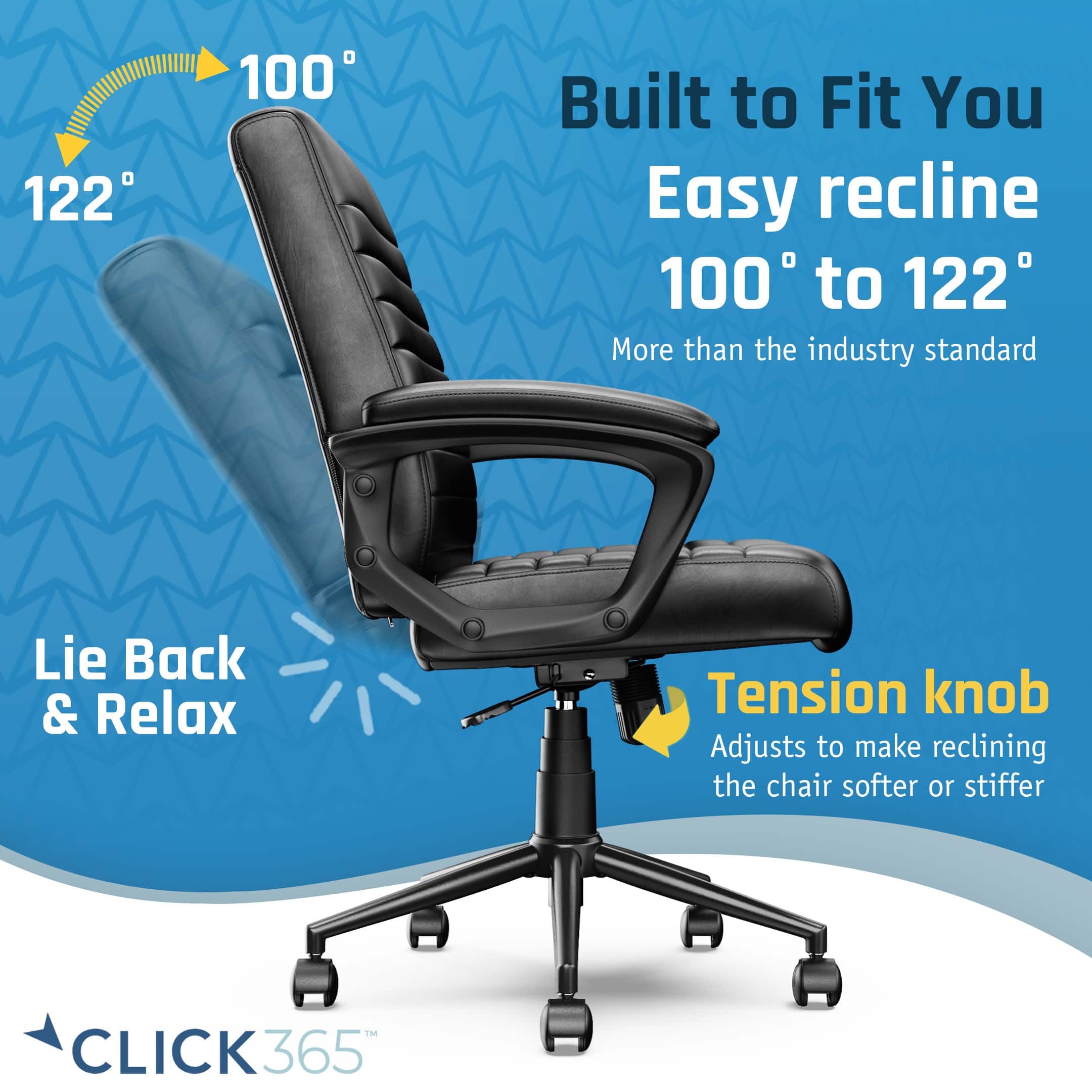 Alt View 11. Click365 - Transform 3.0 Extra Comfort Ergonomic Mid-Back Desk Chair - Black.