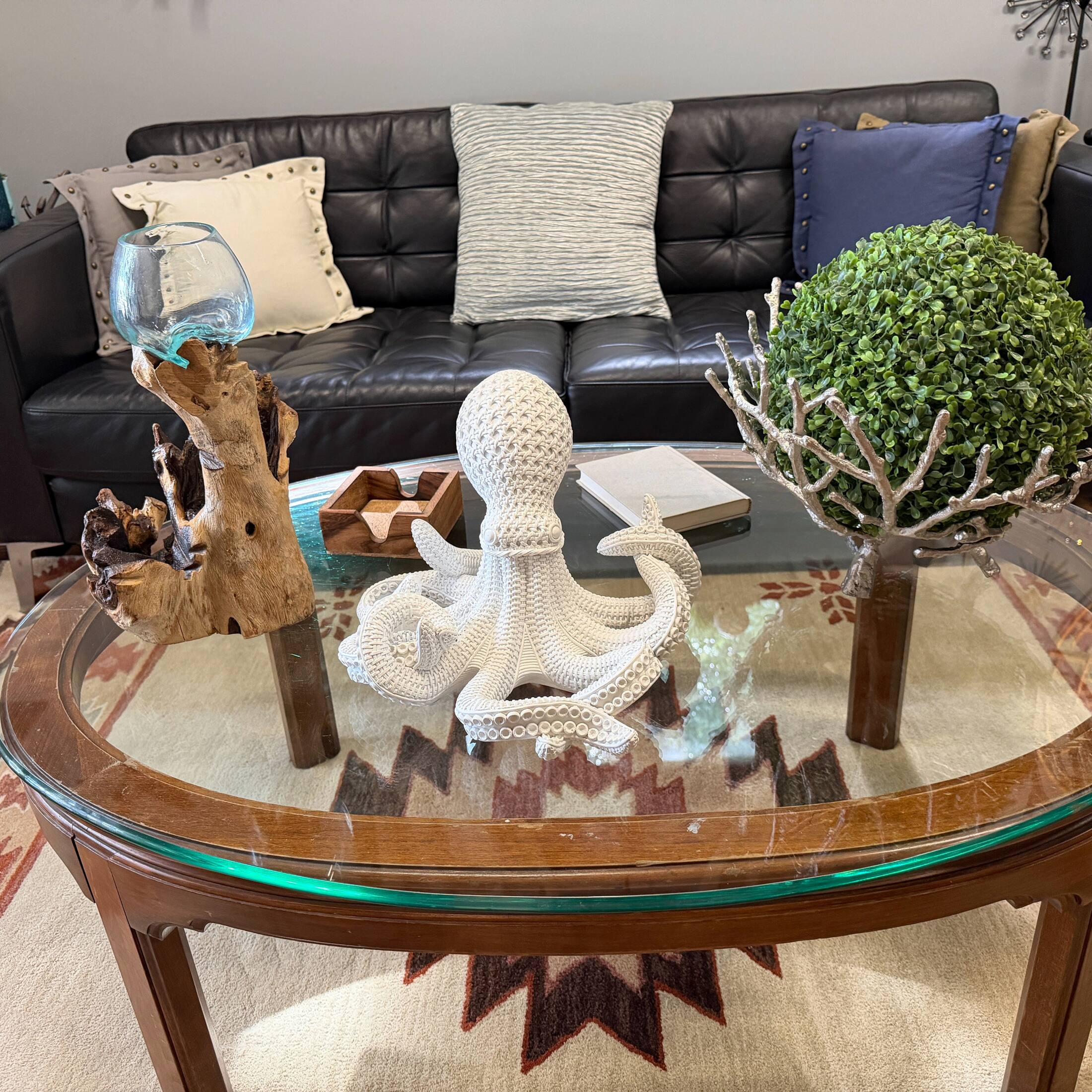 Alt View 5. Fancy That - White Wicker Look Resin Octopus Statue 13 Inch Coastal Tabletop Decor - White.