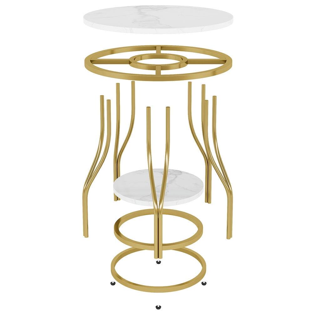 Alt View 1. Kadyn - Kadyn Sofa Side End Table, End Table, Couch Table,2-Tier End Table, Round Sofa Side Table with Metal Frame,White & Gold - White.