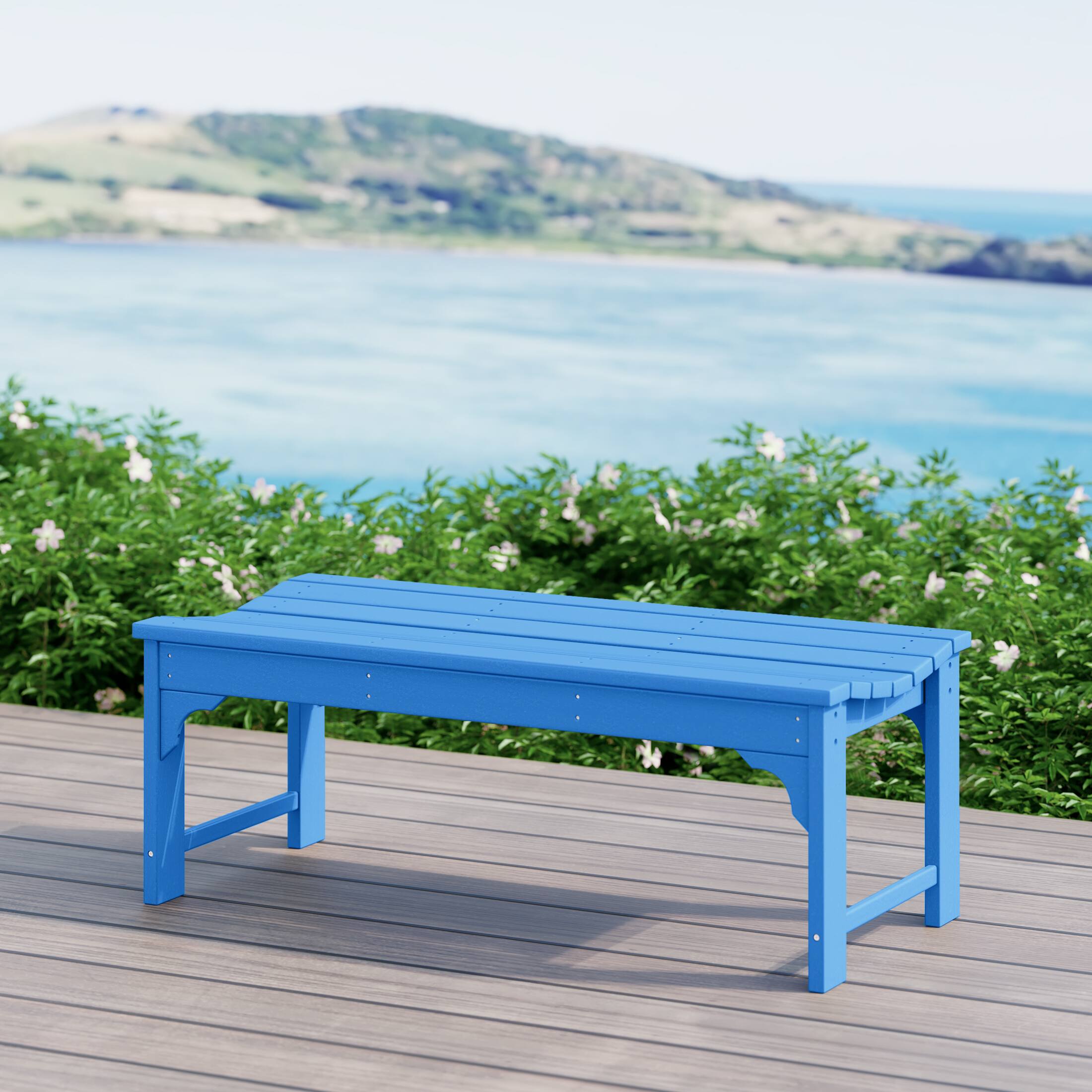Angle. WestinTrends - WestinTrends Malibu 48" length backless Poly Wood Outdoor / Garden bench - Pacific Blue.
