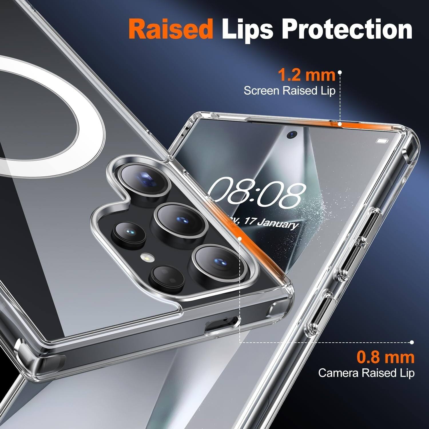 Raised Lips Protection, 1.2 mm Screen Raised Lip, 0.8 mm Camera Raised Lip