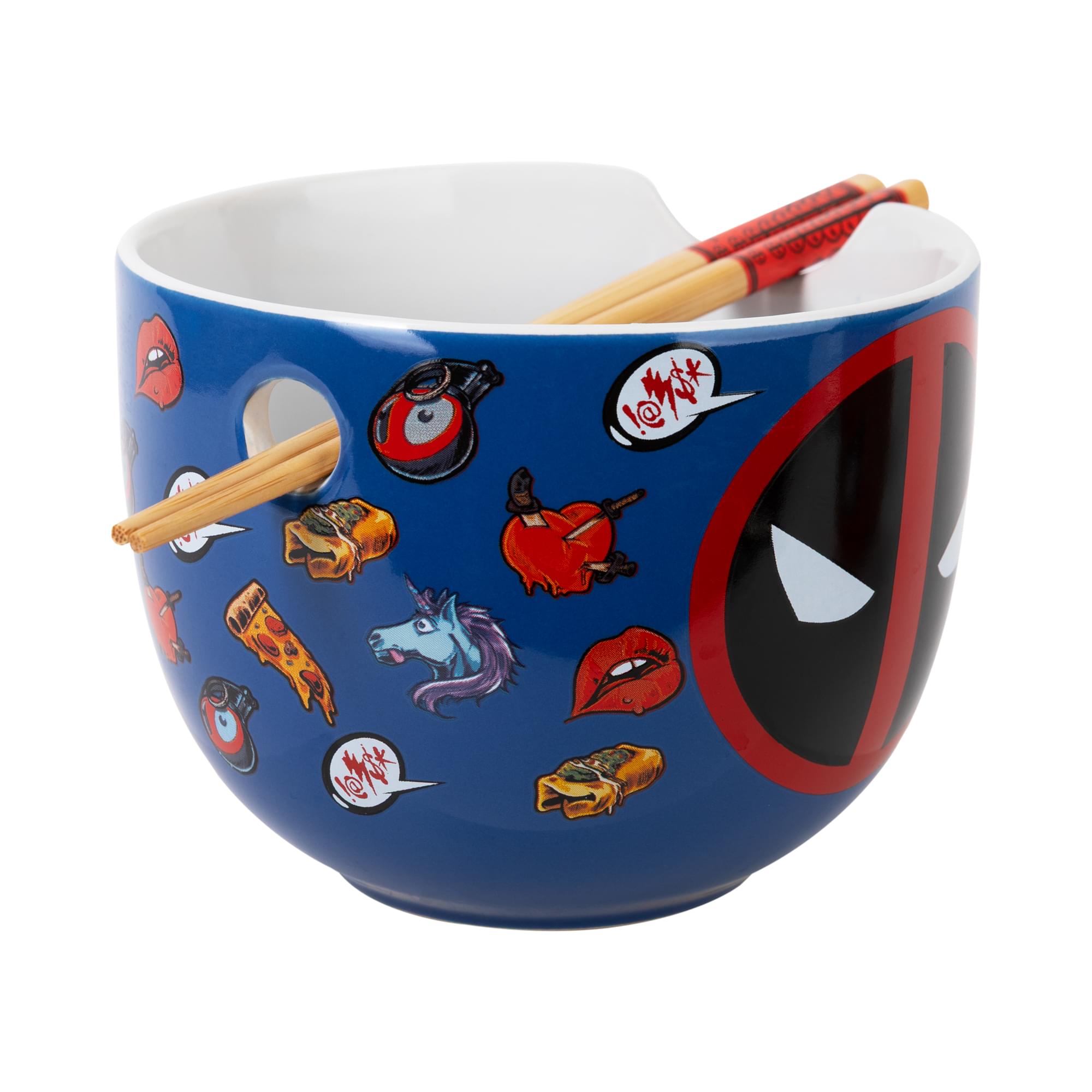 Alt View 1. Silver Buffalo - Marvel Deadpool Iconography 20-Ounce Ramen Bowl and Chopstick Set - Multi-Colored.