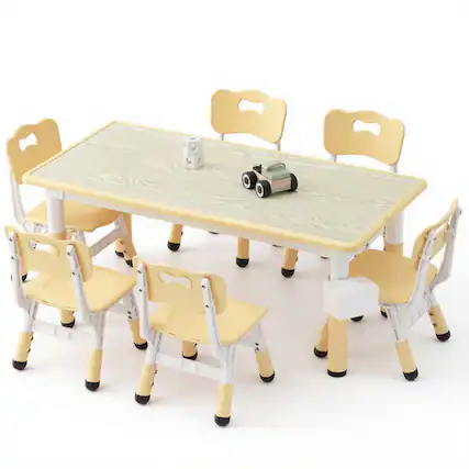 Front. Electrodes Masters - 7-Piece Activity Table and Chair Set - Adjustable Height, Light Yellow Design for Group Activities - Light Yellow.