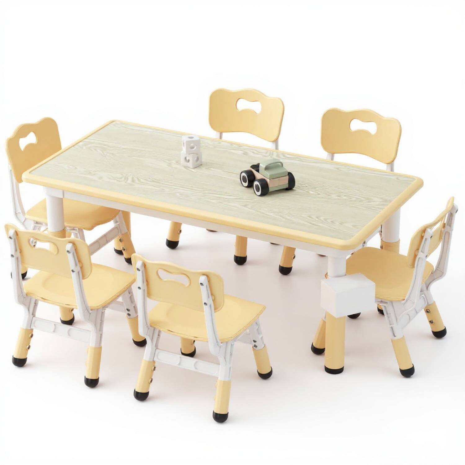 Front. Electrodes Masters - 7-Piece Activity Table and Chair Set - Adjustable Height, Light Yellow Design for Group Activities - Light Yellow.