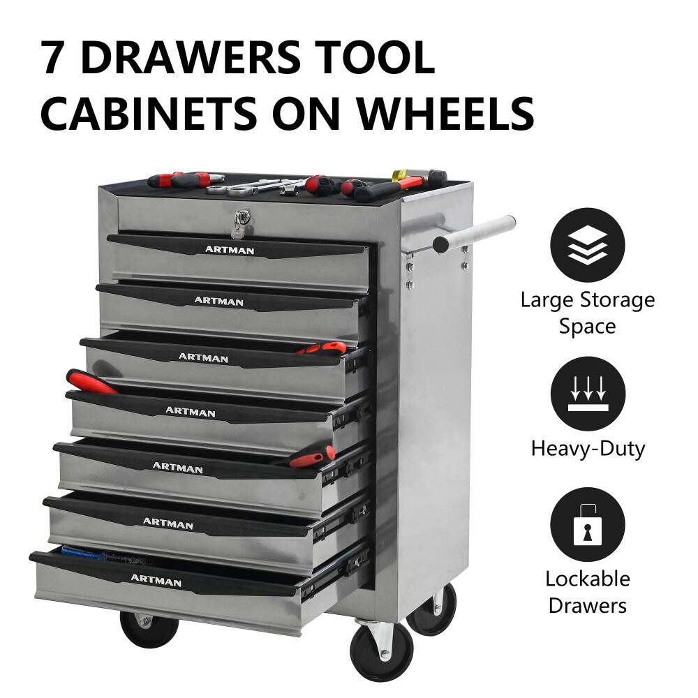 7 Drawers Tool Cabinets on Wheels

- Large Storage Space
- Heavy-Duty
- Lockable Drawers