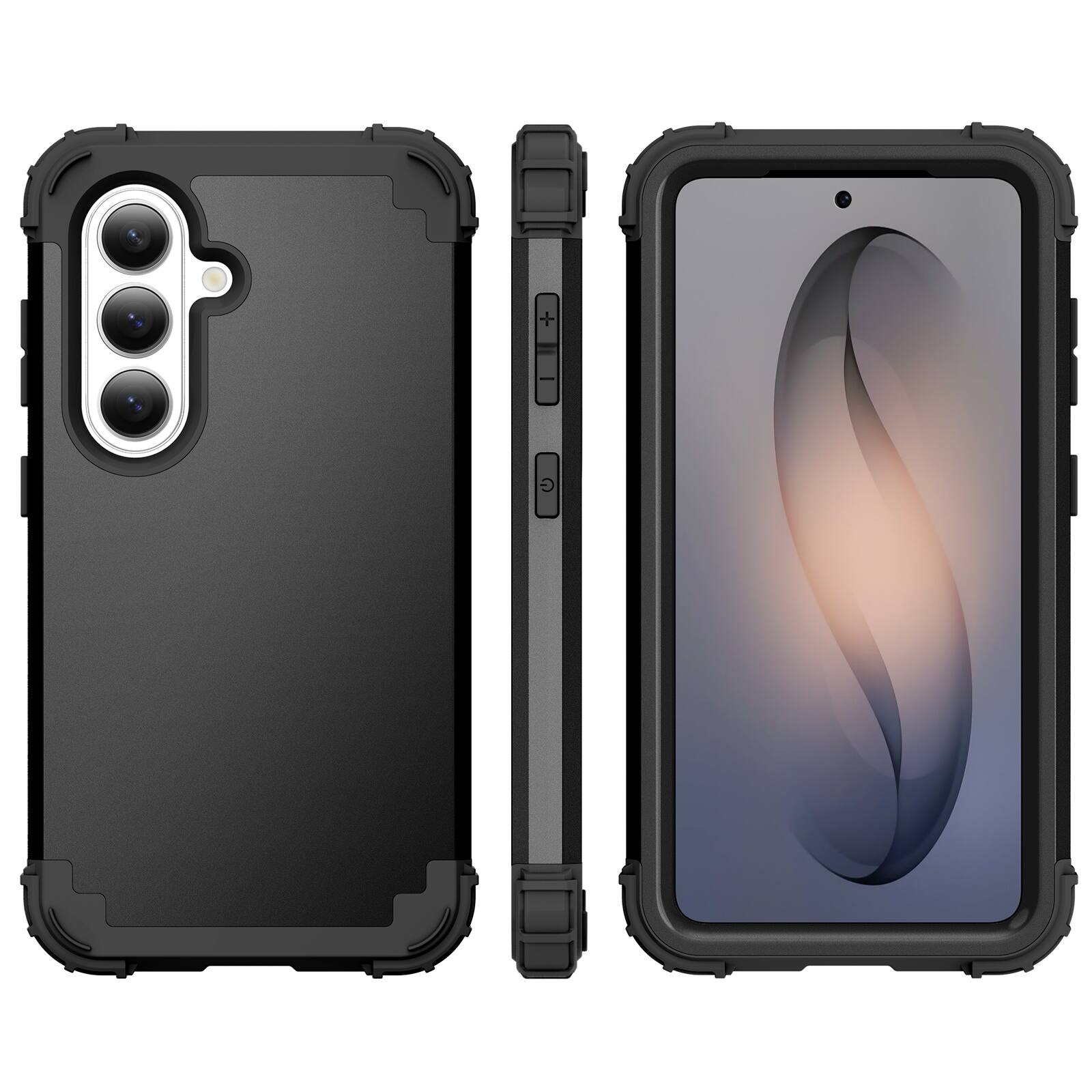 Alt View 1. Dteck - Rugged Case for Samsung Galaxy S26,Shockproof Soft Silicone Bumper Hard PC Back Cover,3-Layers Protective Shell - Black.