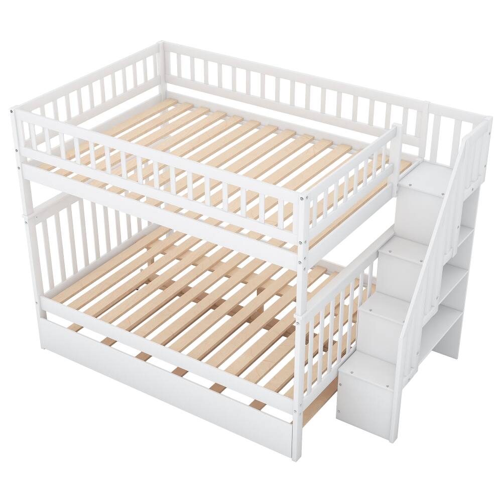 Alt View 2. Loheer - Loheer Full Over Full Bunk Bed with Trundle and Stairs, White Solid Wood 3 in 1 Bunk Bed - White.