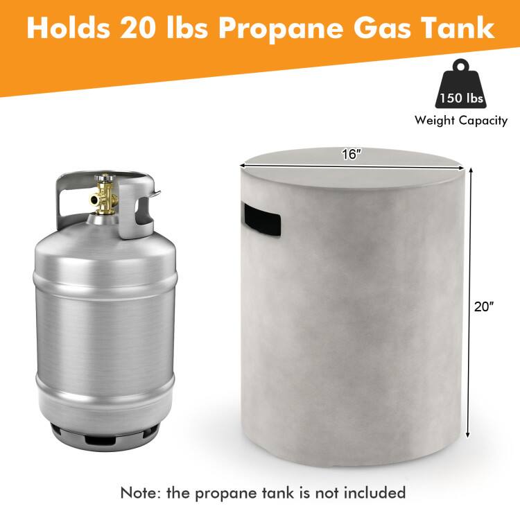 Holds 20 lbs Propane Gas Tank  
150 lbs Weight Capacity  
16" x 20"  

Note: the propane tank is not included