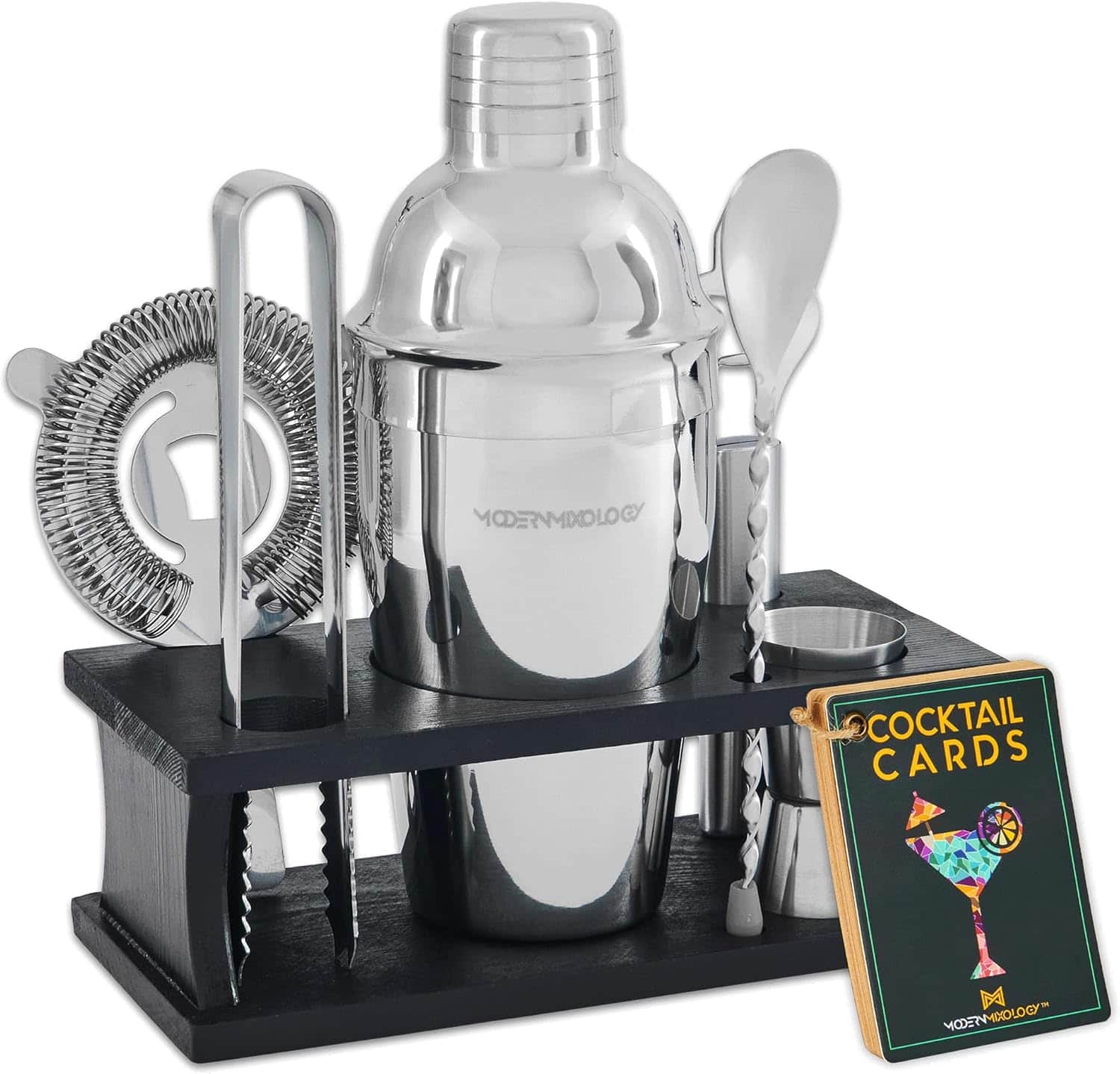 Zulay Kitchen - Cocktail Shaker Set - 8 Piece Bartender Kit with Martini Shaker and Bar Accessories by Modern Mixology - Silver