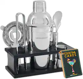 Zulay Kitchen - Cocktail Shaker Set - 8 Piece Bartender Kit with Martini Shaker and Bar Accessories by Modern Mixology - Silver