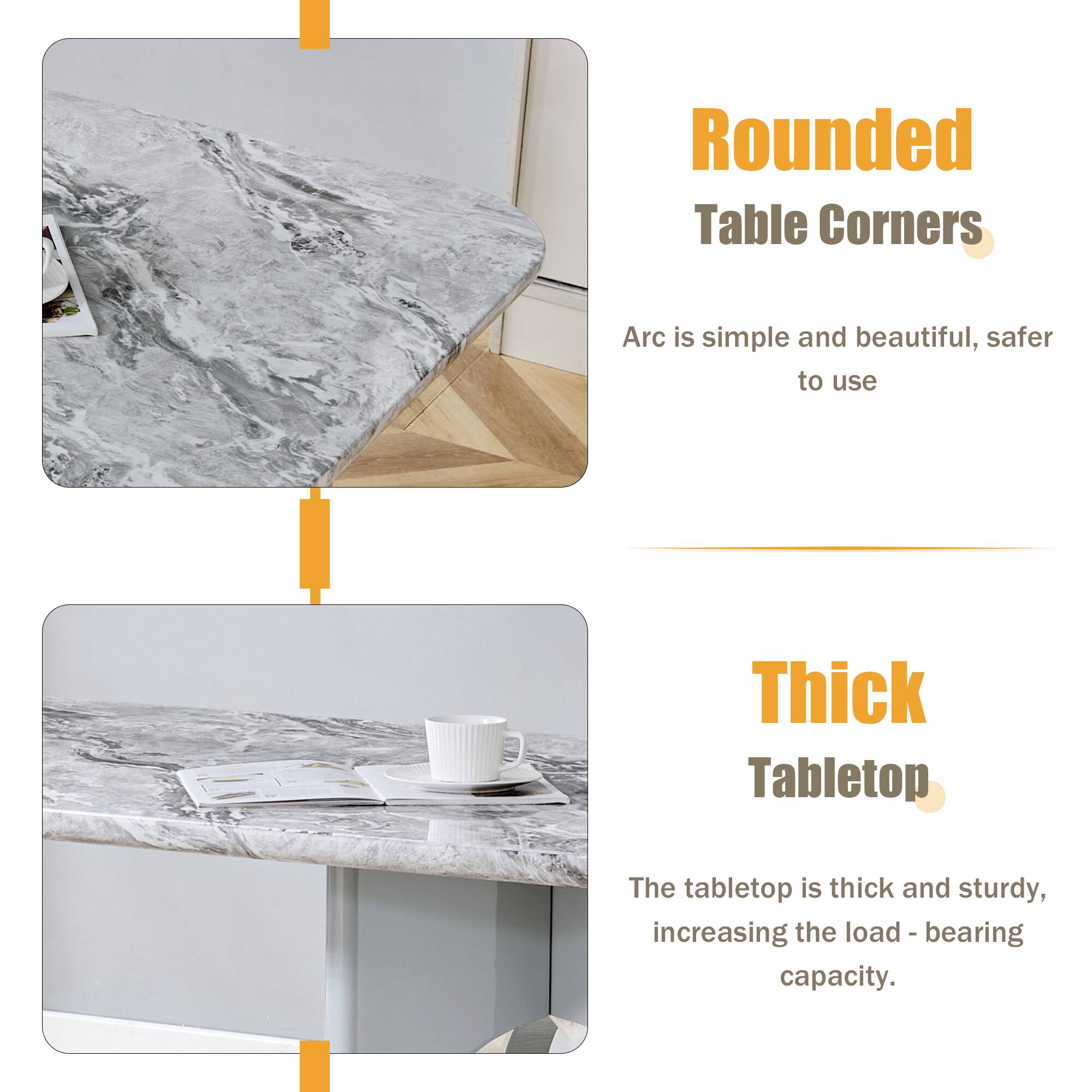 Rounded Table Corners  
Arc is simple and beautiful, safer to use  

Thick Tabletop  
The tabletop is thick and sturdy, increasing the load-bearing capacity.