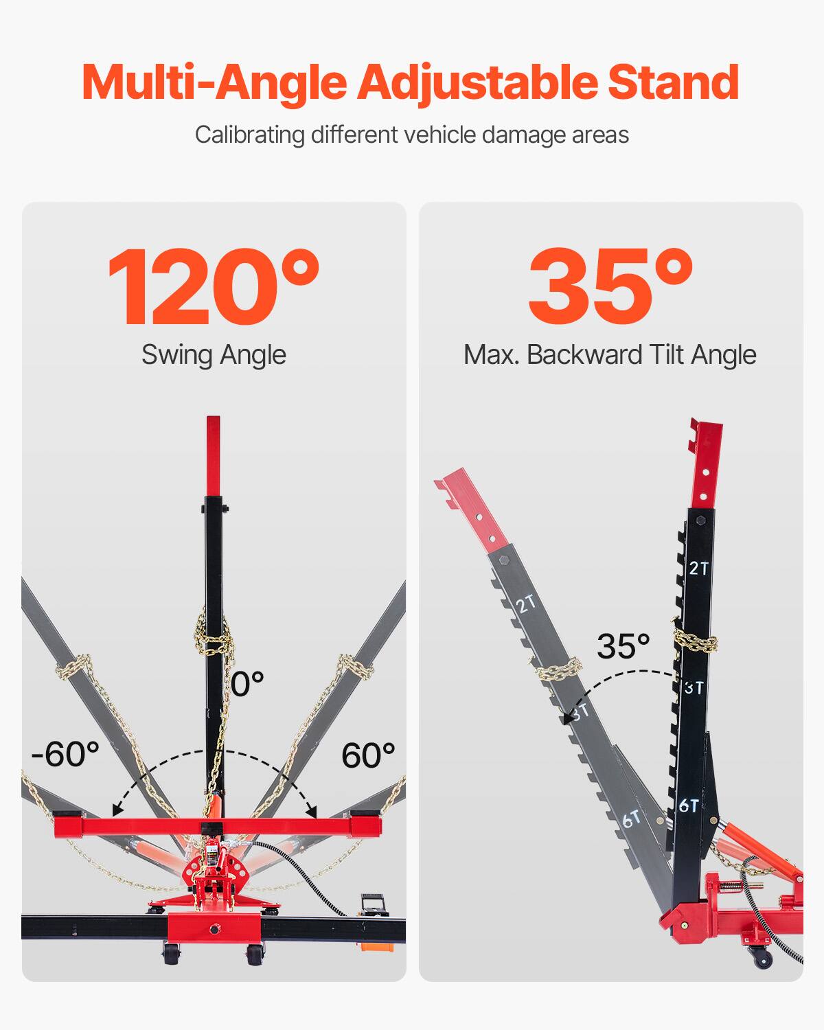 Multi-Angle Adjustable Stand  
Calibrating different vehicle damage areas  
120° Swing Angle  
35° Max. Backward Tilt Angle  
-60° 0° 60°  
2T 3T 2T 3T 6T 6T