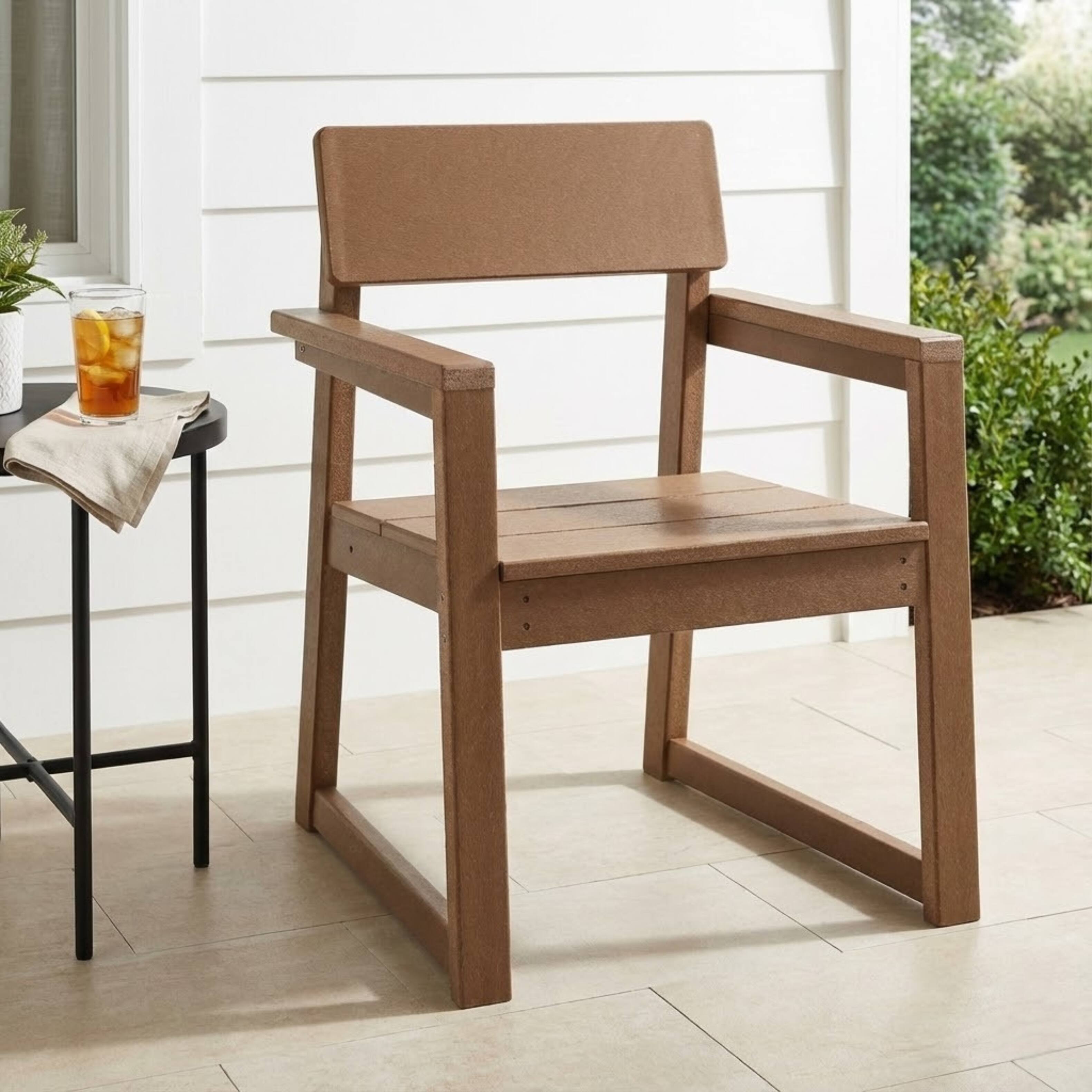 Angle. Anysun - HDPE Outdoor Patio Armchair with Integrated Backrest and Supportive Armrests - Brown.