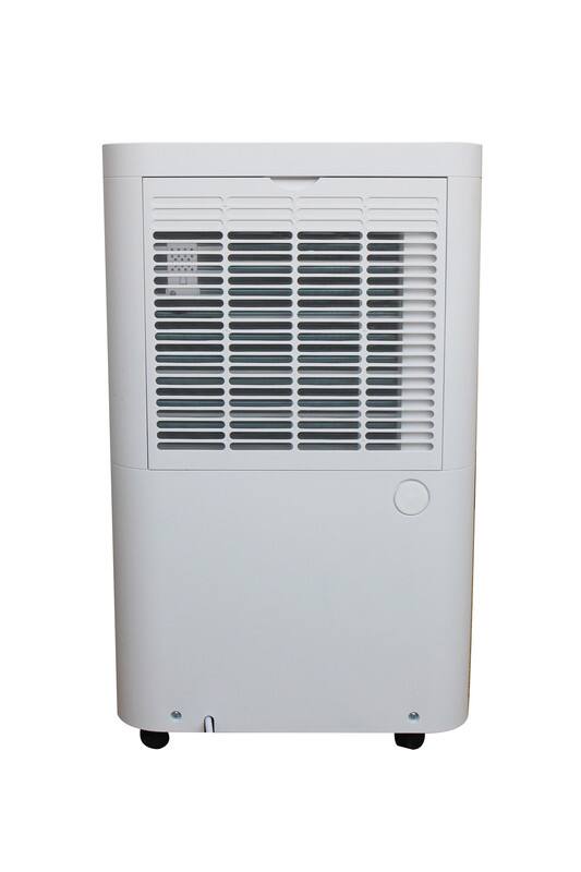 Left. Edendirect - 50 pt. 4,000 sq. ft. Dehumidifier in. White with Drain Hose, 1 Gal. Bucket, 45dB Quiet for Bedroom, Auto Defrost, Timer.