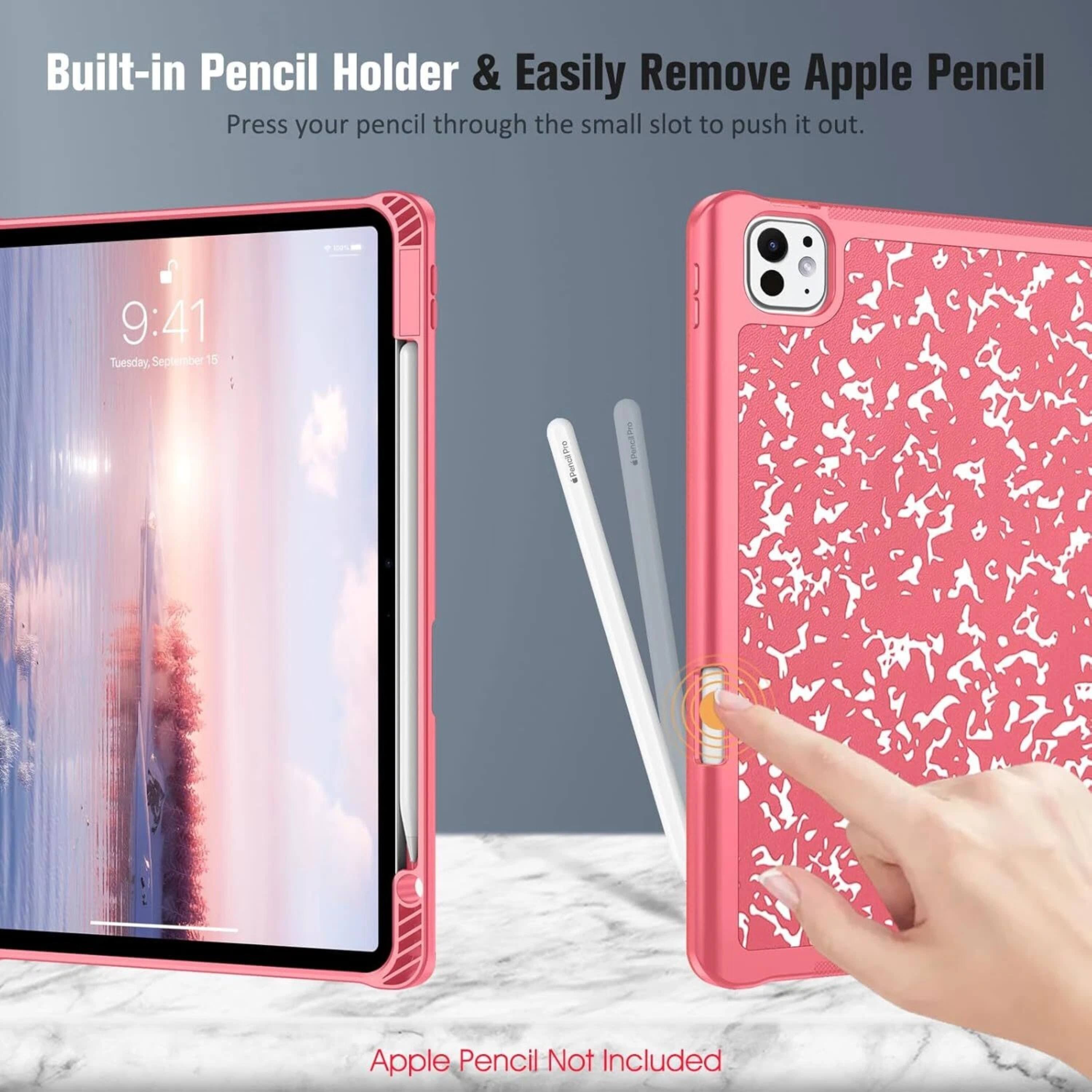 Built-in Pencil Holder & Easily Remove Apple Pencil  
Press your pencil through the small slot to push it out.  

Apple Pencil Not Included