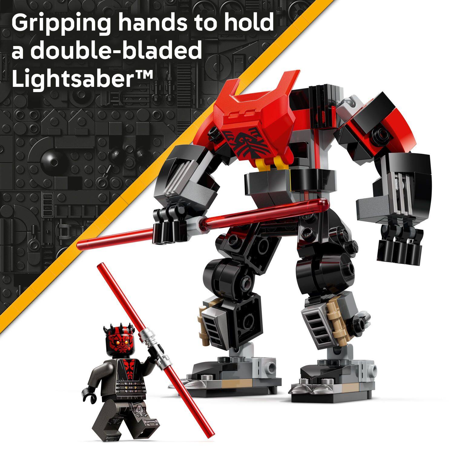 Gripping hands to hold a double-bladed Lightsaber™.
