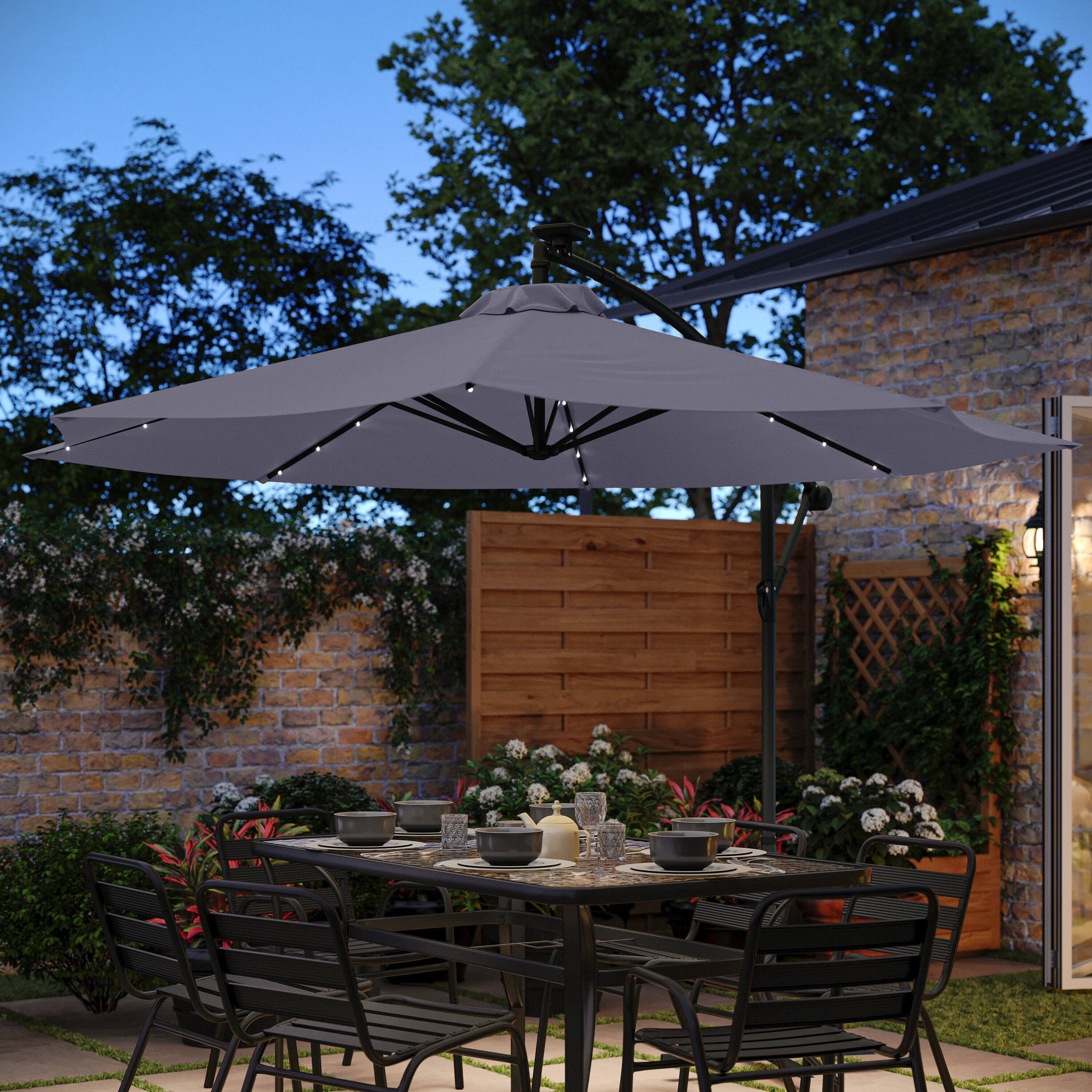 Alt View 2. Flash Furniture - Sedona Commercial Grade 10 FT Round Cantilever Umbrella with 32 Solar LED Lights, Built in Cross Base, and Easy Lift and - Gray.