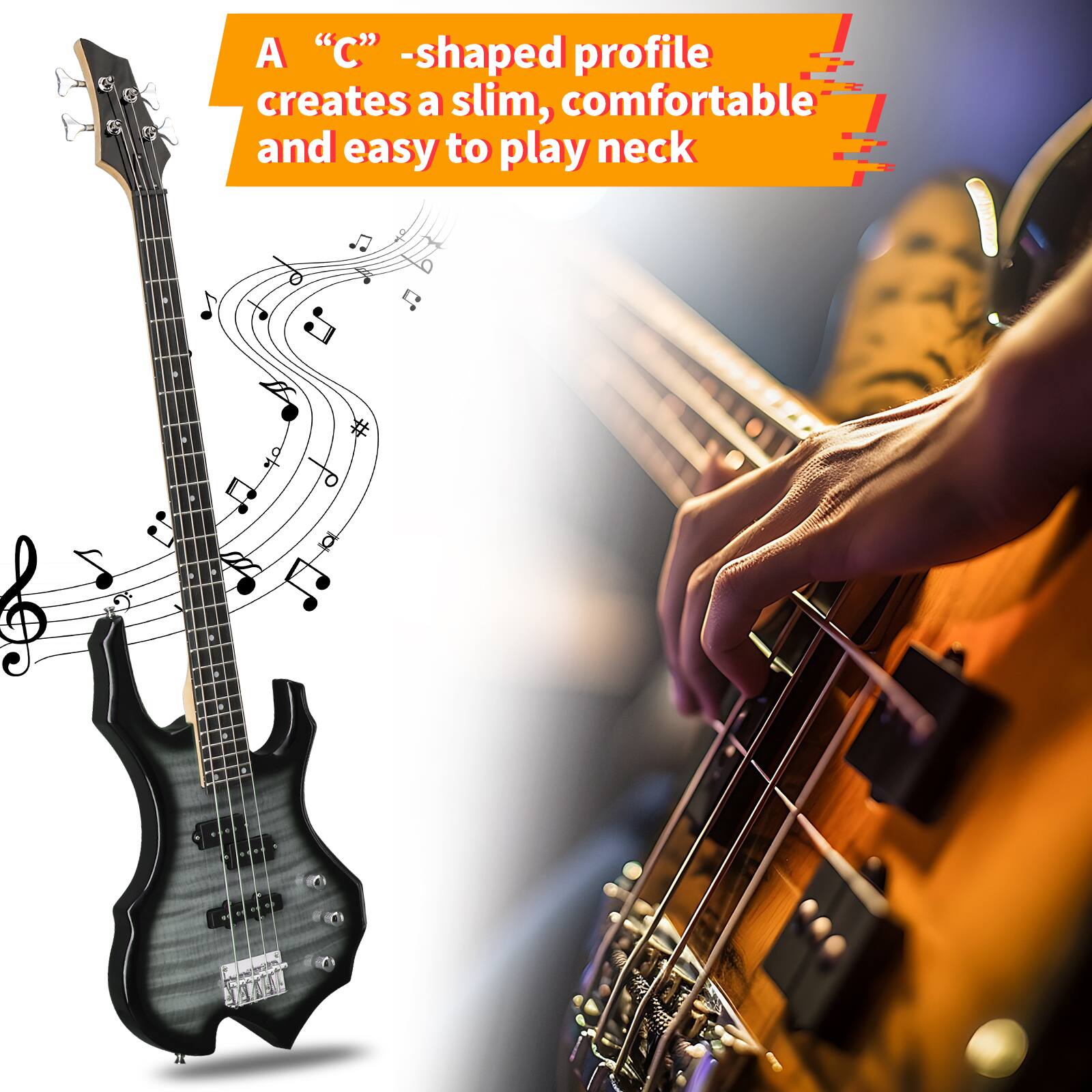 A "C"-shaped profile creates a slim, comfortable and easy to play neck