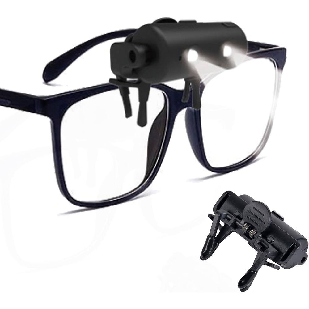 Front. Schertz - Rechargeable Clip-On LED Glasses Light (2 Pack) – Mini Hands-Free Flashlight that Easily Attaches to Any Style of Glasse.