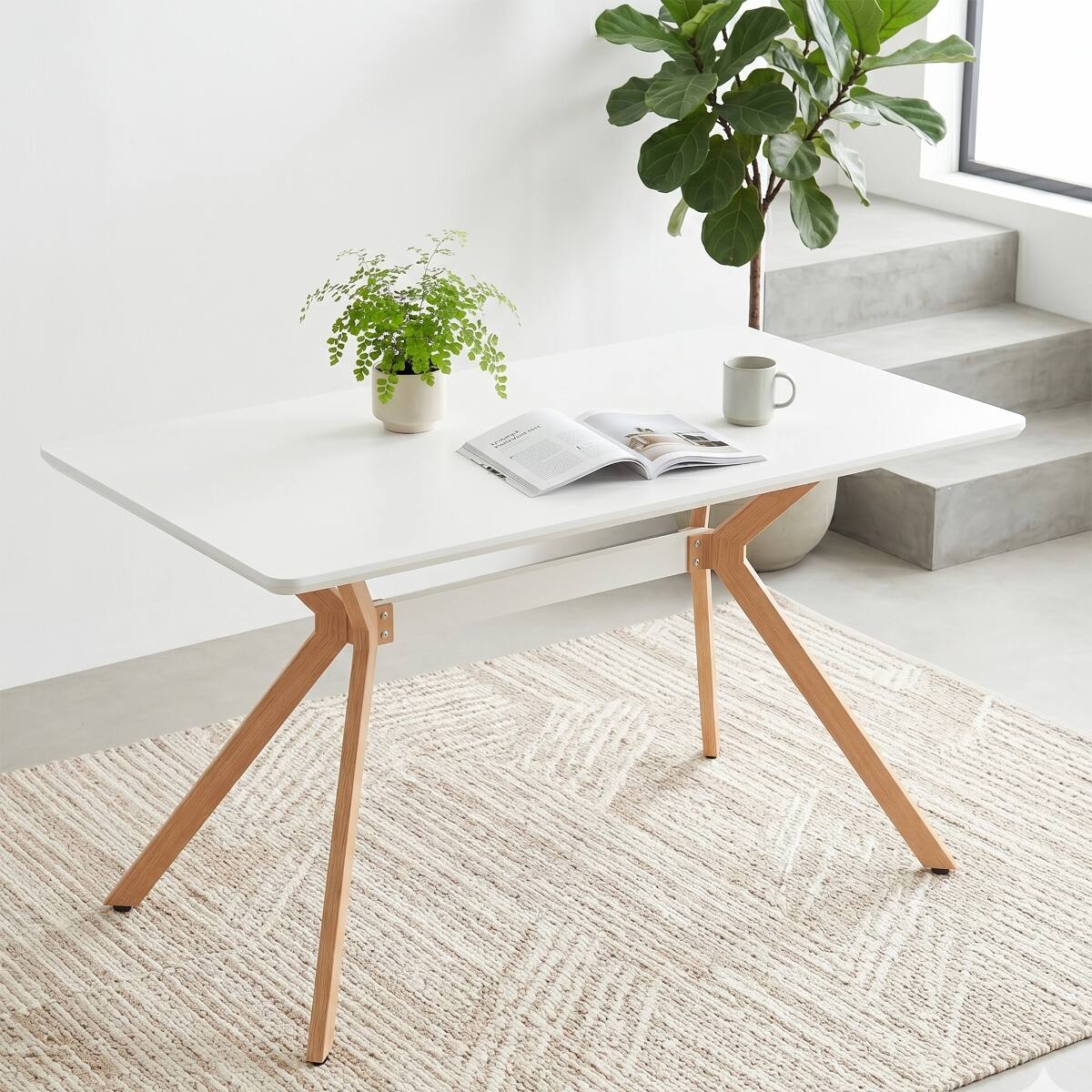 Alt View 1. Loheer - Loheer Modern White Dining Table with MDF Top and Metal Legs - White.