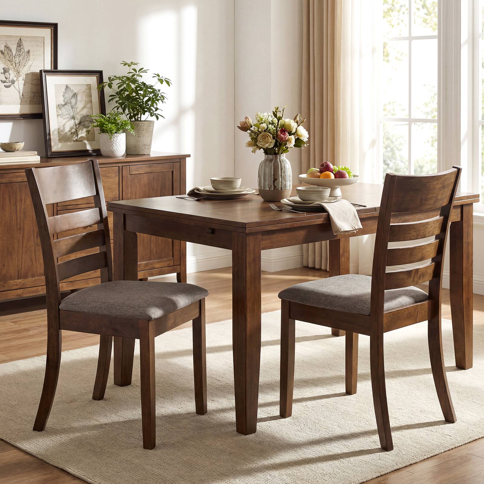 Alt View 3. Costway - Costway Wooden Dining Chairs Set of 4 with Rubber Wood Frame, Curved Slatted Backrest - Light Brown.