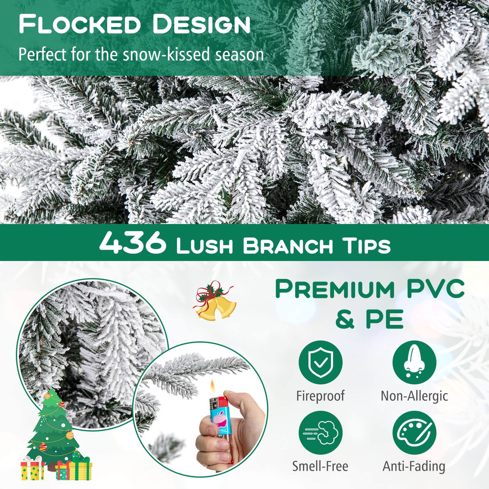 Flocked Design: Perfect for the snow-kissed season.
436 Lush Branch Tips: Premium PVC & PE Fireproof, Non-Allergic, Smell-Free, Anti-Fading.