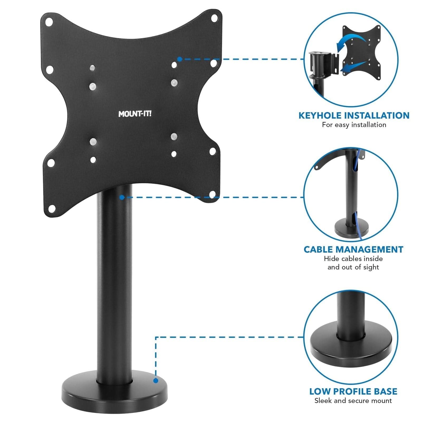 MOUNT-IT!  
KEYHOLE INSTALLATION  
For easy installation  

CABLE MANAGEMENT  
Hide cables inside and out of sight  

LOW PROFILE BASE  
Sleek and secure mount