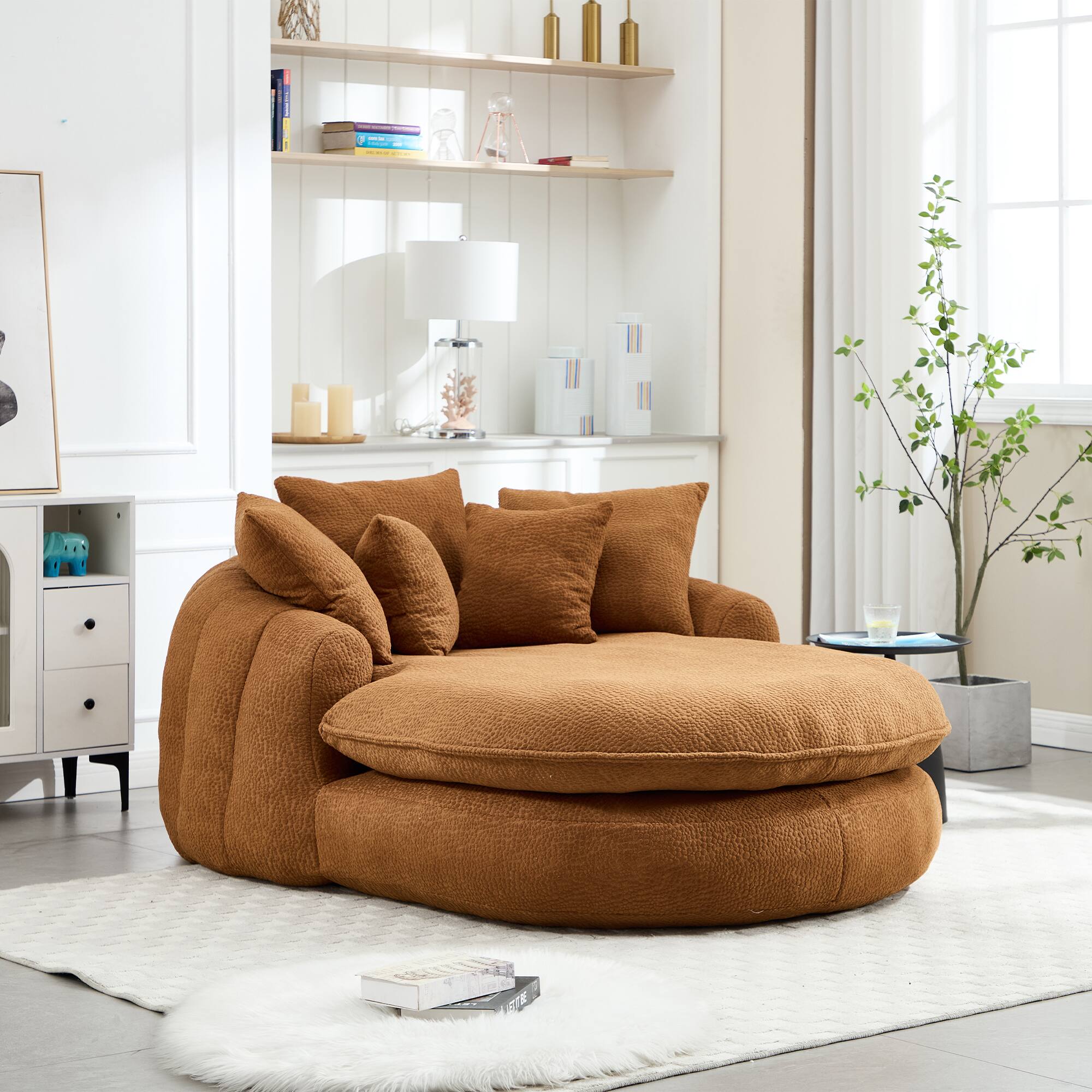 Alt View 9. GOODSILO - Oversized Oval Upholstered Bean Bag Sofa with Wrap-Around Backrest and Multiple Pillows for Ultimate Comfort - Orange.