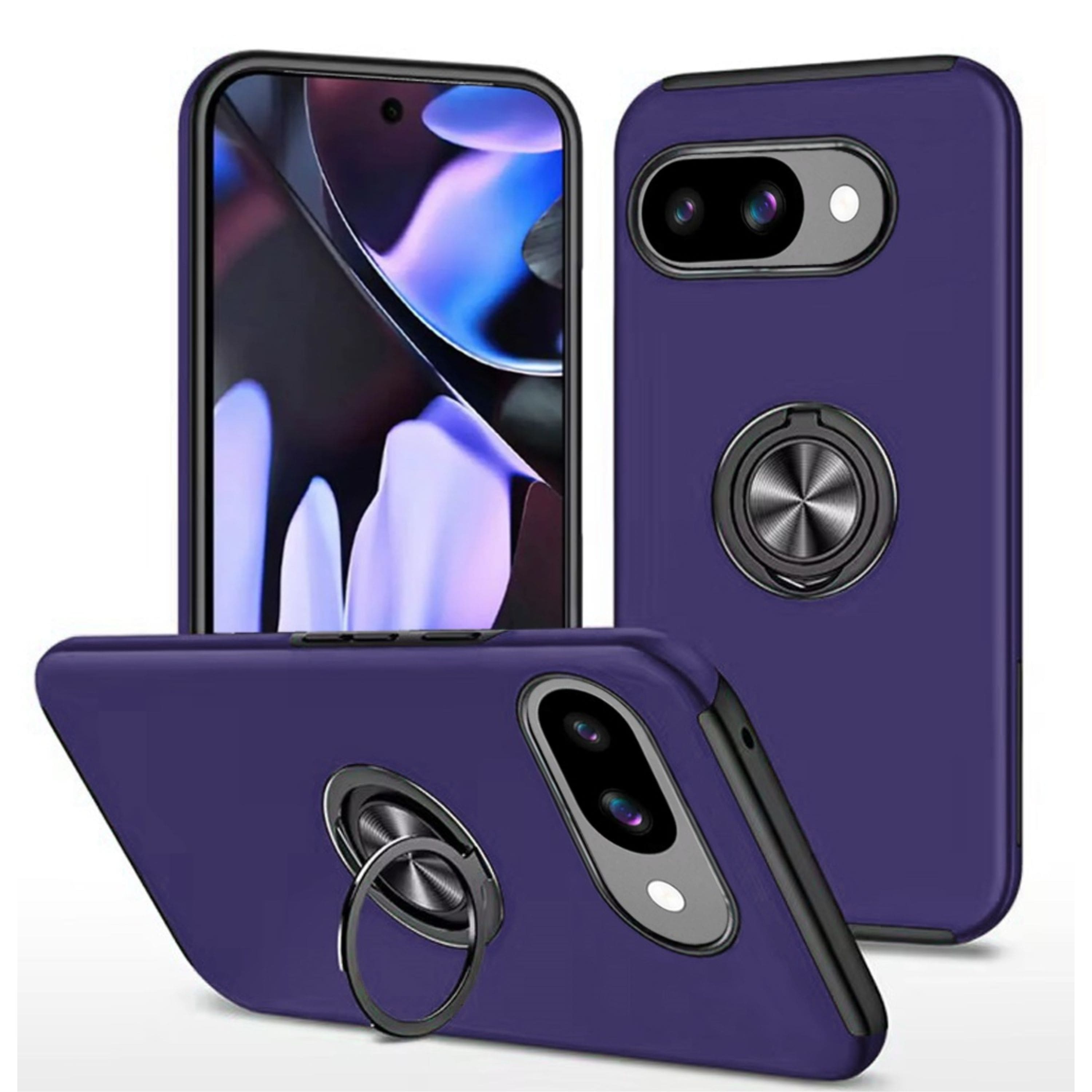 Kitcheniva - Rubber Dual Layer Magnetic Ring Stand Phone Case With Tempered Glass For Google Pixel 9a - Dark Purple price history on PriceWatchPro
