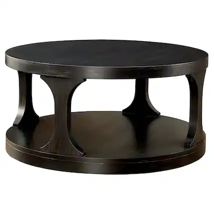 Front. Vaczon - 36" Solid Wood Coffee Table Round with Storage Modern Wood Round Center Table for Living Room Home Office Small Space - Antique Black.