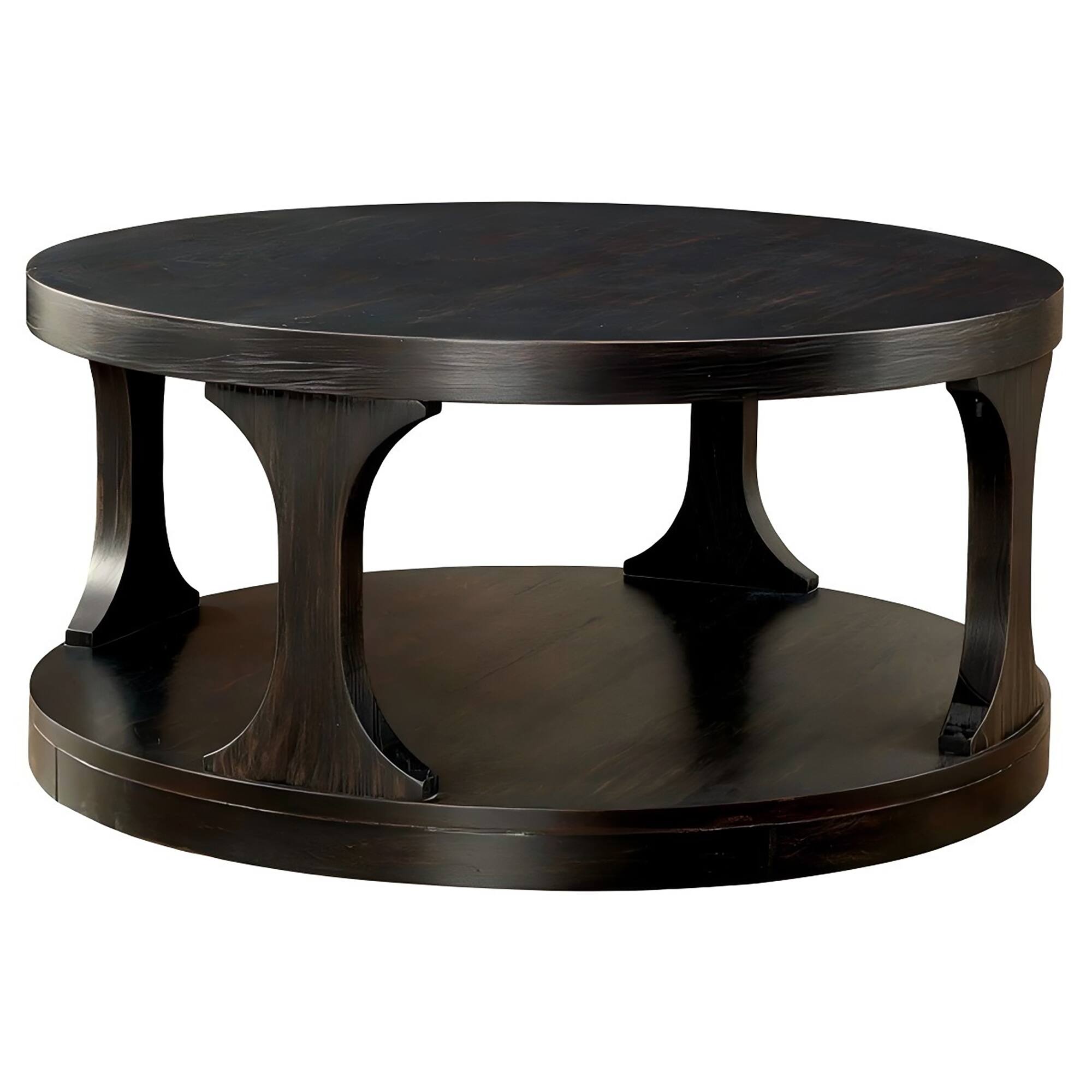 Front. Vaczon - 36" Solid Wood Coffee Table Round with Storage Modern Wood Round Center Table for Living Room Home Office Small Space - Antique Black.