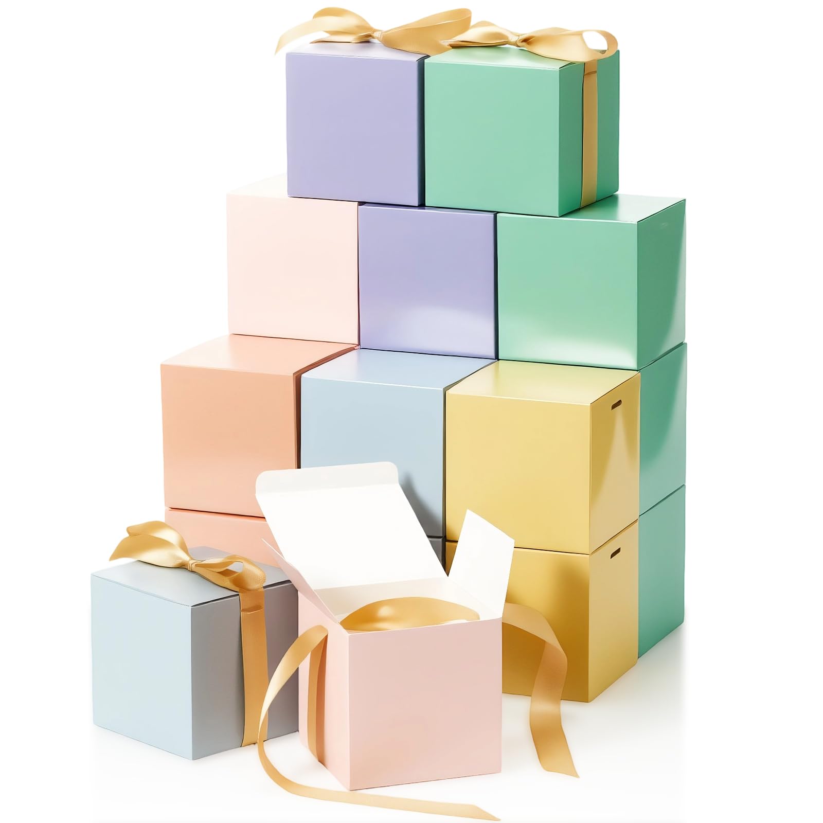 Front. Paradigms Interiors - 48 Wedding Gift Boxes With Ribbon Small Party Favor Lids Mini Candy Container For Wrapping Ornaments Holida... - Macaron-1 Count (Pack of 48).