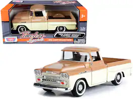 1958 Chevrolet Apache Fleetside Pickup Truck Brown and Beige 1/24 Diecast Model Car by Motormax