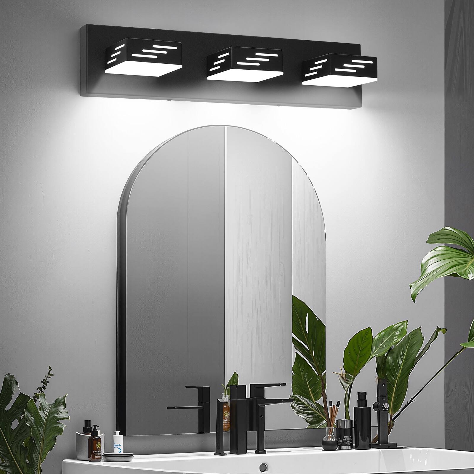 Front. VEVOR - 3-Light LED Modern Vanity Light Fixtures, 19.69-Inch, Black Finish Bathroom Wall Lighting Fixture Over Mirror - Black.