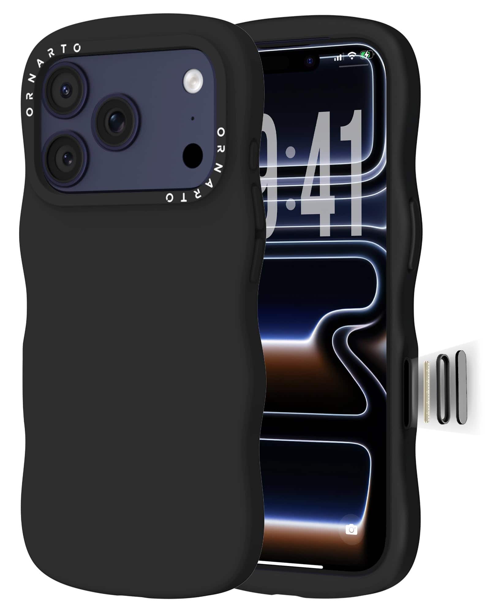 Ornarto - for iPhone 17 Pro Case 6.3", Wavy Liquid Silicone Protection Case with Camera Control Button - Black