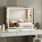 Front. Kadyn - 31.5"x22.8" Lighted Mirror with Crystal Strip, 3 Color Modes, 10X Magnification & Smart Touch Control, White+Silver.