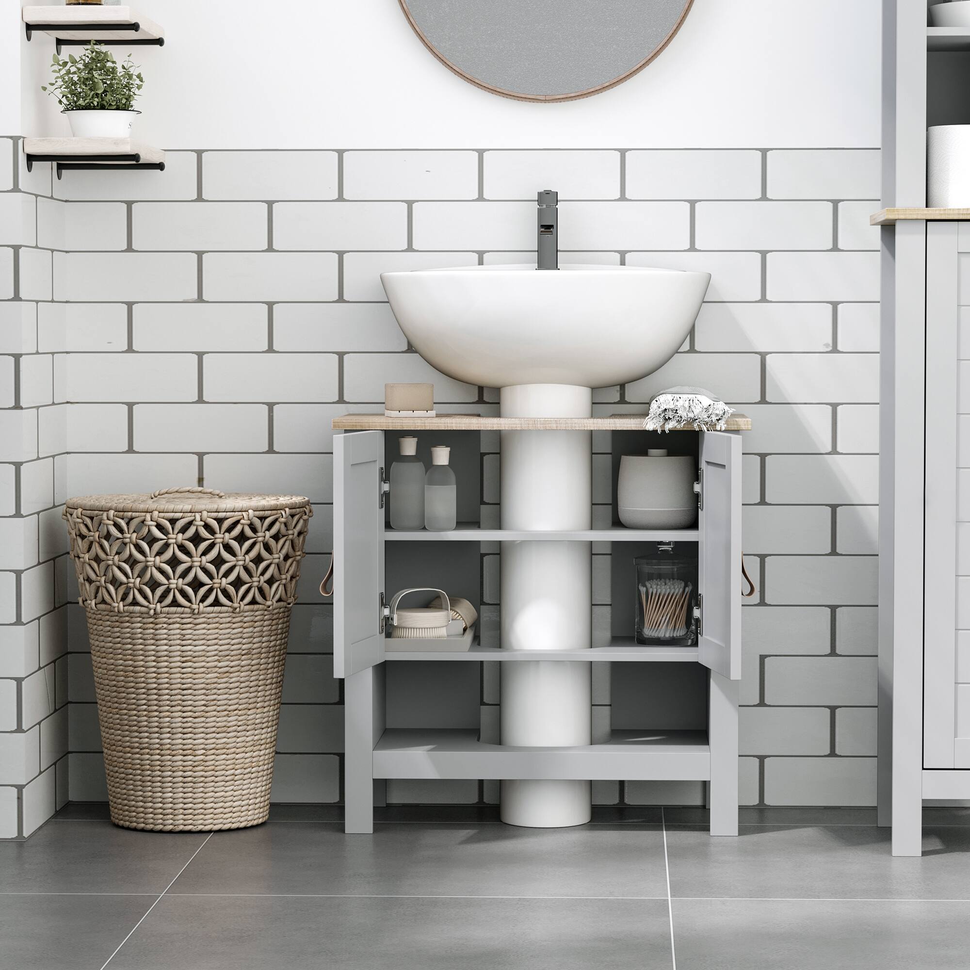 Alt View 1. SlickBlue - Bathroom Cabinet with Shelves and Doors for Towels and Toiletries - Grey.