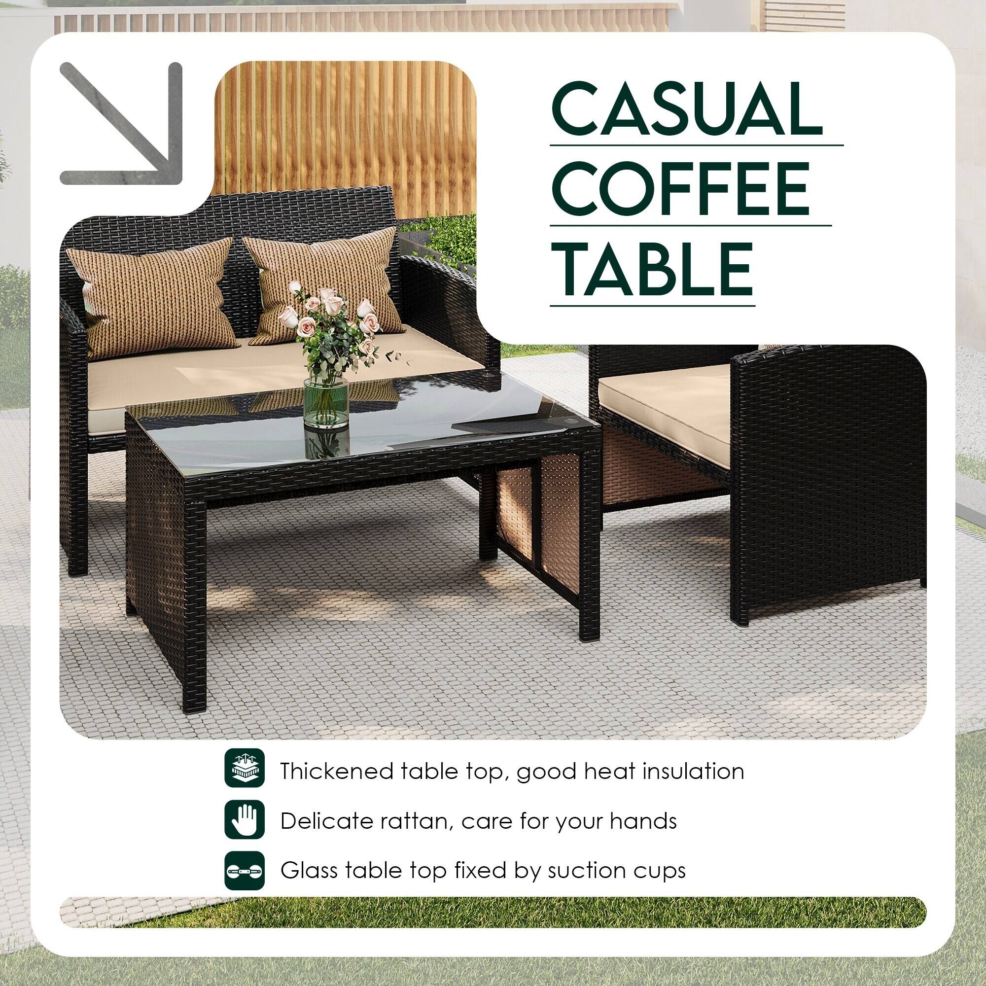CASUAL COFFEE TABLE

- Thickened table top, good heat insulation
- Delicate rattan, care for your hands
- Glass table top fixed by suction cups